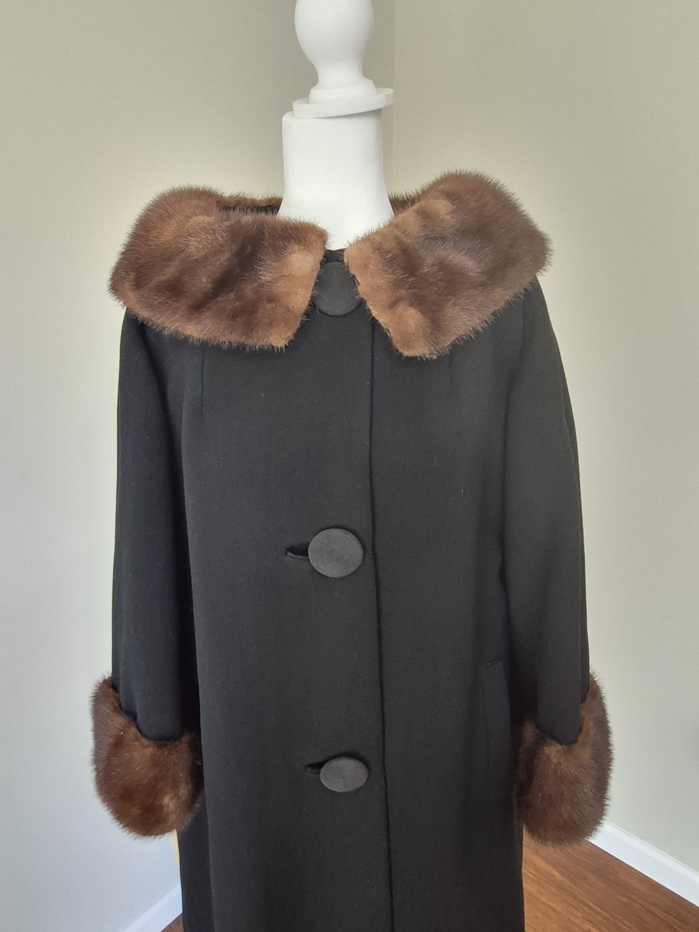 1961 Classic Black Long Wool Overcoat, Lined, Excellent Condition - Picture 1 of 11